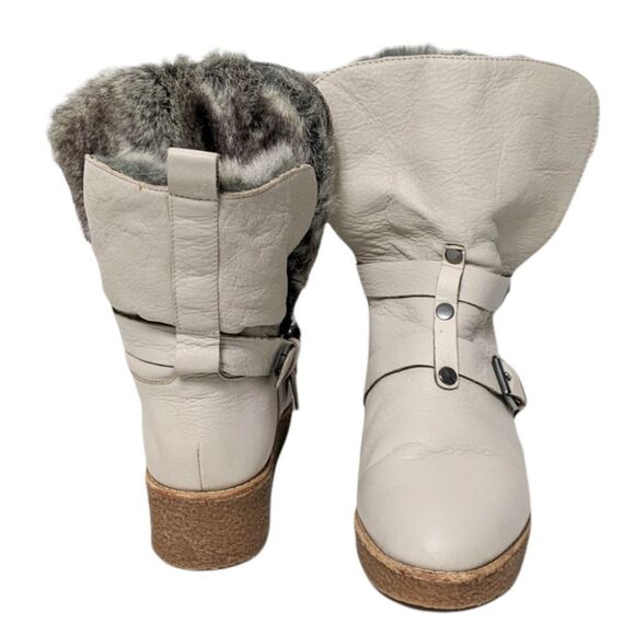 REBECCA MINKOFF Perry Leather Fur Lined Foldover Buckle Boots 8.5 - Picture 3 of 11